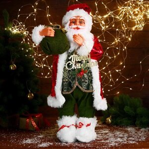 Дед Мороз "В зелёном костюме, с мешком подарков" 60 см