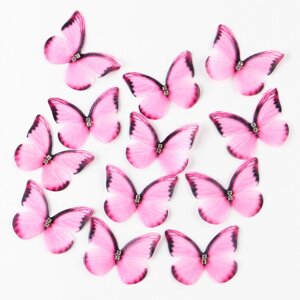 Декор для творчества «Бабочка», двухслойный, набор 12 шт., размер 1 шт. 5 4 см, цвет розовый
