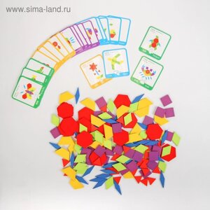 Деревянная игрушка «Развивающий геометрический пазл», 24,5 21,3 4 см, 24 карточки, 155 деталей
