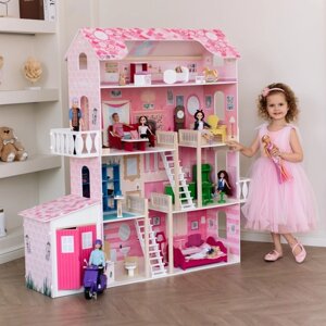 Деревянный дом для кукол «Нежность»28 предметов мебели, 2 лестницы, гараж)