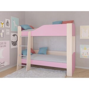 Детская двухъярусная кровать «Астра 2», без ящика, цвет дуб молочный / розовый
