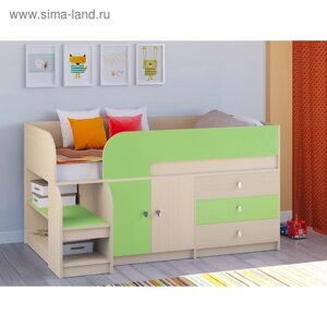Детская кровать-чердак «Астра 9 V1», цвет дуб молочный/салатовый