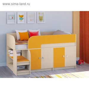 Детская кровать-чердак «Астра 9 V2», цвет дуб молочный/оранжевый