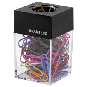 Диспенсер для скрепок BRAUBERG, магнитный (скрепки цветные: 100 штук, 28 мм)