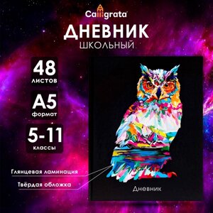 Дневник для 5-11 классов, "Неон. Сова", твердая обложка 7БЦ, глянцевая ламинация, 48 листов