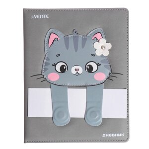 Дневник универсальный для 1-11 класса Cute Cat, твёрдая обложка, искусственная кожа, с поролоном, ляссе, 80 г/м2