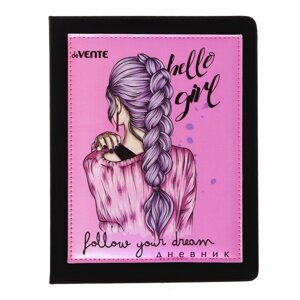 Дневник универсальный для 1-11 класса Hello Girl, твёрдая обложка, искусственная кожа, с поролоном, ляссе, 80 г/м2