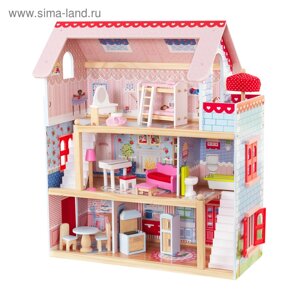 Домик кукольный деревянный KidKraft «Открытый коттедж», трёхэтажный, с мебелью