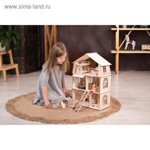 Домик кукольный ХэппиДом Premium «Коттедж», трёхэтажный, с мебелью, сборная модель