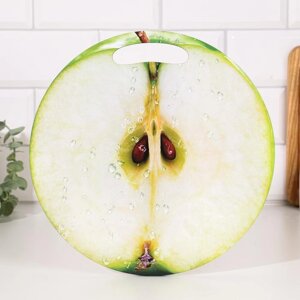 Доска разделочная и сервировочная круглая кухонная "Яблоко в разрезе", 25,5 см