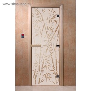 Дверь «Бамбук и бабочки», размер коробки 200 80 см, левая, цвет сатин