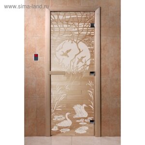 Дверь «Лебединое озеро», размер коробки 190 70 см, правая, цвет прозрачный