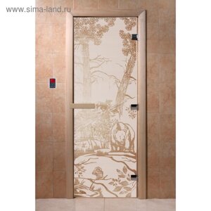 Дверь «Мишки», размер коробки 190 70 см, левая, цвет сатин