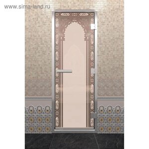 Дверь стеклянная «Хамам Восточная арка», размер коробки 190 70, правая, бронза матовая