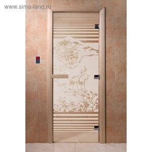Дверь «Япония», размер коробки 200 80 см, правая, цвет сатин