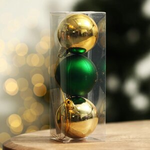 Ёлочные шары новогодние «Исполнения желаний! на Новый год, пластик, d-6, 3 шт, зелёный и золото