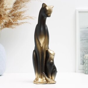 Фигура "Кошка с котенком" черная в золоте, 21х7х7см