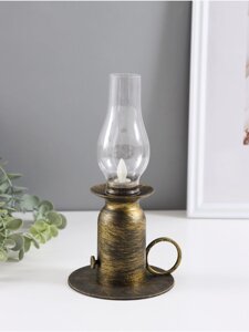 Фигурка светящаяся RISALUX «Лампа», LED 3xLR44, с эффектом живого пламени, бронза, 111122 см