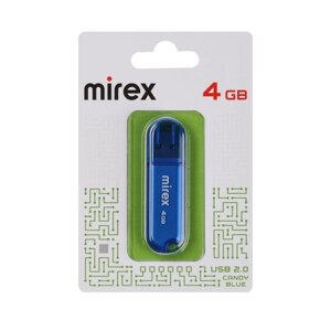 Флешка Mirex CANDY BLUE, 4 Гб , USB2.0, чт до 25 Мб/с, зап до 15 Мб/с, синяя