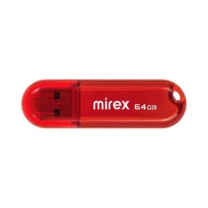 Флешка Mirex CANDY RED, 64 Гб , USB2.0, чт до 25 Мб/с, зап до 15 Мб/с, красная