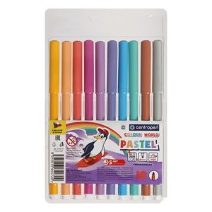 Фломастеры 10 цветов 2.0 мм Centropen 7550 TP Colour World Pastel, смываемые, европодвес