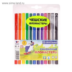 Фломастеры 12 цветов Centropen 7790 Washable 1.8 мм , блистер, европодвес, линия 1.0 мм