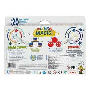 Фломастеры меняющие цвет/стираемые 18+2 цветов Carioca Magic Markers, 1,0 - 5,0 мм, смываемые, суперяркие, европодвес