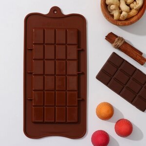 Форма для шоколада Доляна «Плитка», силикон, 22,510,50,2 см, 24 ячейки (22,5 см), цвет коричневый