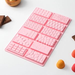 Форма для шоколада Доляна «Шоколадное ассорти», силикон, 26,516,80,7 см, 12 ячеек, цвет розовый