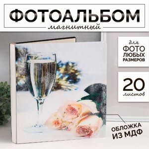 Фотоальбом магнитный 20 листов "Бокал вина и розы" дерево, стразы 34х4х33 см