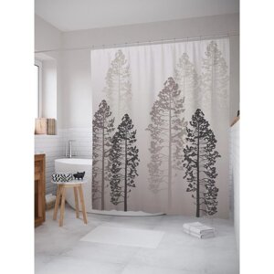 Фотоштора для ванной «Деревья в тумане», сатен, размер 180х200 см