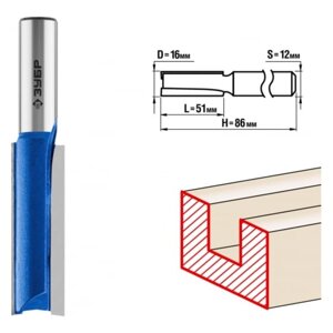Фреза пазовая ЗУБР 28754-16-51, прямая, удлинённая, хвостовик d = 12 мм, 16 x 51 мм