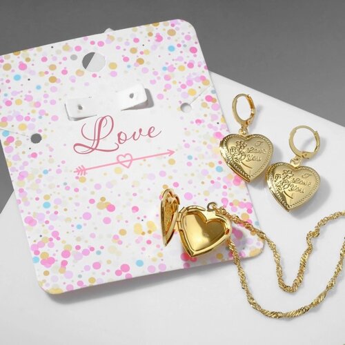 Гарнитур 2 предмета: серьги, кулон «Сердце» love, цвет золото, 41 см