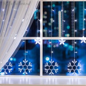 Гирлянда «Бахрома» 2.4 0.9 м с насадками «Снежинки», IP20, прозрачная нить, 150 LED, свечение белое, 8 режимов, 220 В
