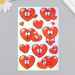 Голографические наклейки (стикеры) Сердечки" 10х15 см, 5-217