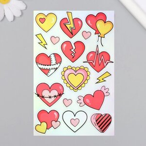Голографические наклейки (стикеры) Сердечки" 10х15 см, 5-218
