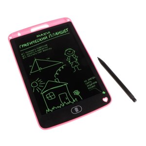 Графический планшет для рисования и заметок LCD Maxvi MGT-01, 8.5”угол 160°CR2016, розовый