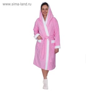 Халат женский, размер 48, белый/розовый, махра