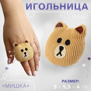 Игольница-кольцо «Мишка», 5 5,5 4 см, цвет коричневый