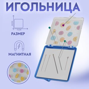 Игольница магнитная «Пуговки», с иглами, 7 8 см, цвет голубой