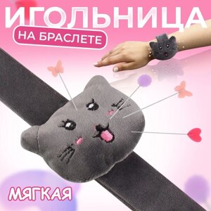 Игольница на браслете «Кошка», 23 6,5 см, цвет серый МИКС