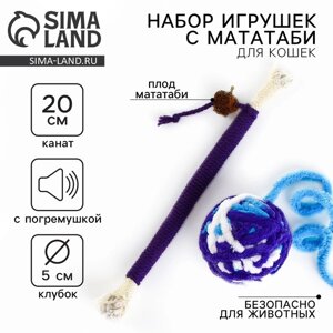 Игрушка для кошек. Набор игрушек мататаби и клубок, фиолетовый цвет