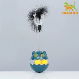 Игрушка-неваляшка с кошачьей мятой и пером, 9,5 см, синяя