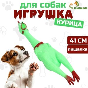 Игрушка пищащая "Задумчивая курица XL" для собак, 41 см, зелёная