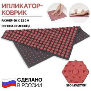 Ипликатор-коврик, основа спанбонд, 360 модулей, 56 62 см, цвет тёмно-серый/красный