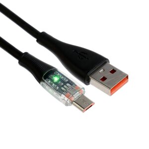 Кабель, 2 А, MicroUSB - USB, прозрачный, TPE оплётка, 1 м, чёрный