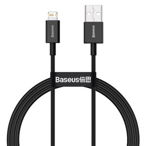 Кабель Baseus, Lightning - USB, 2.4 А, TPE оплётка, 1 м, чёрный