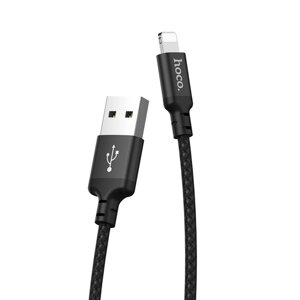 Кабель Hoco X14, Lightning - USB, 2.4 А, 1 м, быстрая зарядка, оплётка нейлон, чёрный