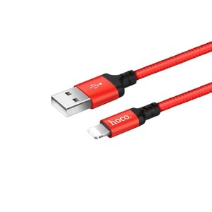 Кабель Hoco X14, Lightning - USB, 2.4 А, 1 м, быстрая зарядка, оплётка нейлон, красный
