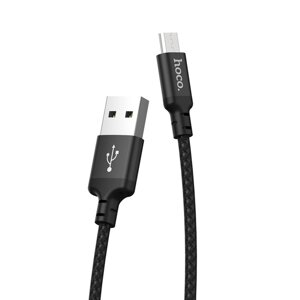 Кабель Hoco X14, Micro USB - USB, 2 А, 2 м, быстрая зарядка, оплётка нейлон, чёрный